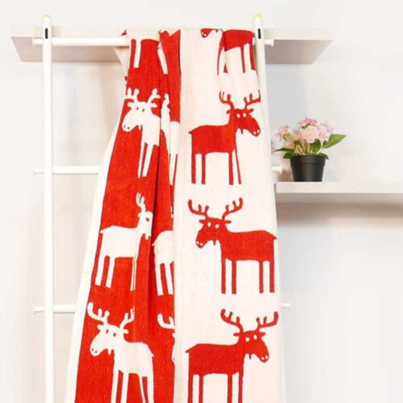 【交换礼物】瑞典Klippan 有机棉暖暖毯--你好麋鹿先生(红色) - 寝具 - 棉．麻 红色