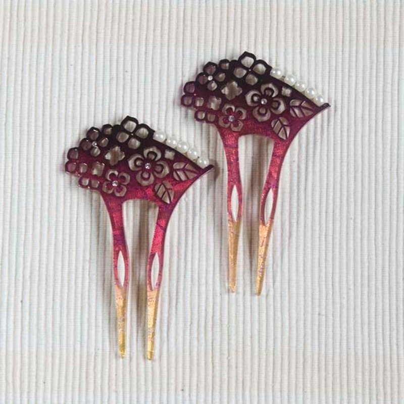 【MITHX】窗花串珠,双色渐层扇形发插,发簪-紫 - 发饰 - 压克力 紫色
