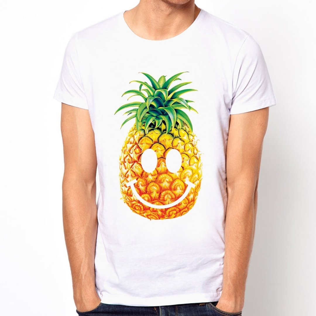 PINEAPPLE-Smile短袖T恤-白色 凤梨微笑脸时尚设计自创品牌水果 - 男装上衣/T 恤 - 棉 白色