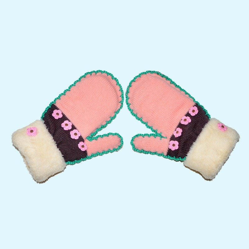 手工钩针花 拼色针织手套  新年礼物 - 手套 - 其他材质 粉红色