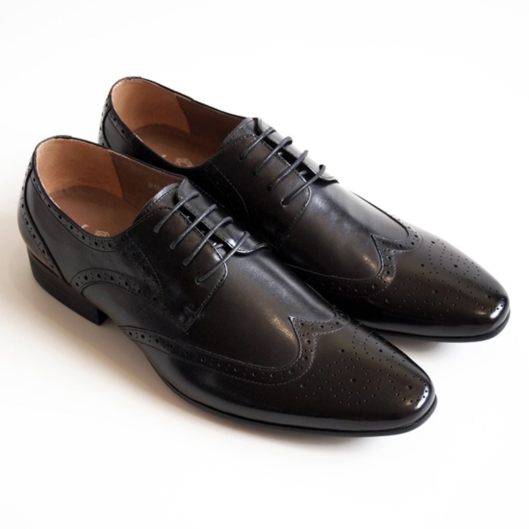 [LMdH]D1A09-99手工上色小牛皮Wing-tip翼纹雕花木跟德比鞋·黑色·免运费 - 男款牛津鞋/乐福鞋 - 真皮 黑色