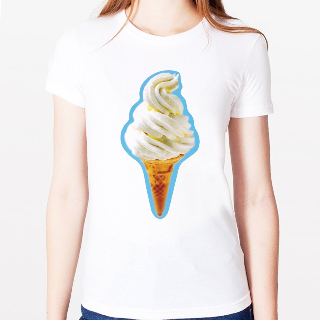 Ice Cream#2女生短袖T恤-白色 冰淇淋 食物 夏天 设计 水果 可爱 - 女装 T 恤 - 其他材质 白色