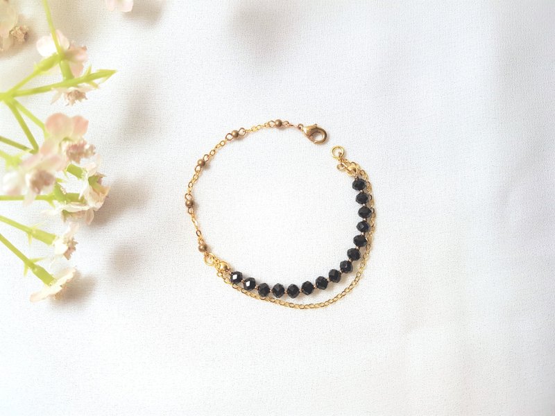 钟楼 · 玻璃水晶 双链 黄铜 圆珠链 - 手链/手环 - 玻璃 黑色