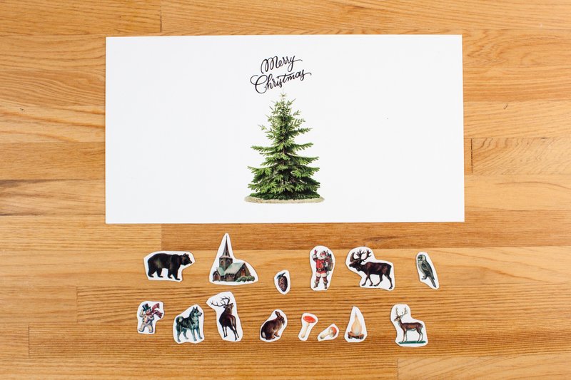 复古动物派对-圣诞贴纸卡片信封组 - 卡片/明信片 - 纸 