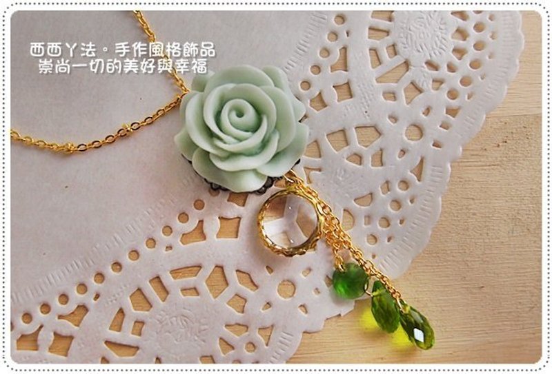 西西丫法 【 桃夭华盛 x 粉嫩绿 x 玫瑰 x 宝石 x 水晶 x 水滴 x 优雅长项炼 】 - 项链 - 其他材质 绿色