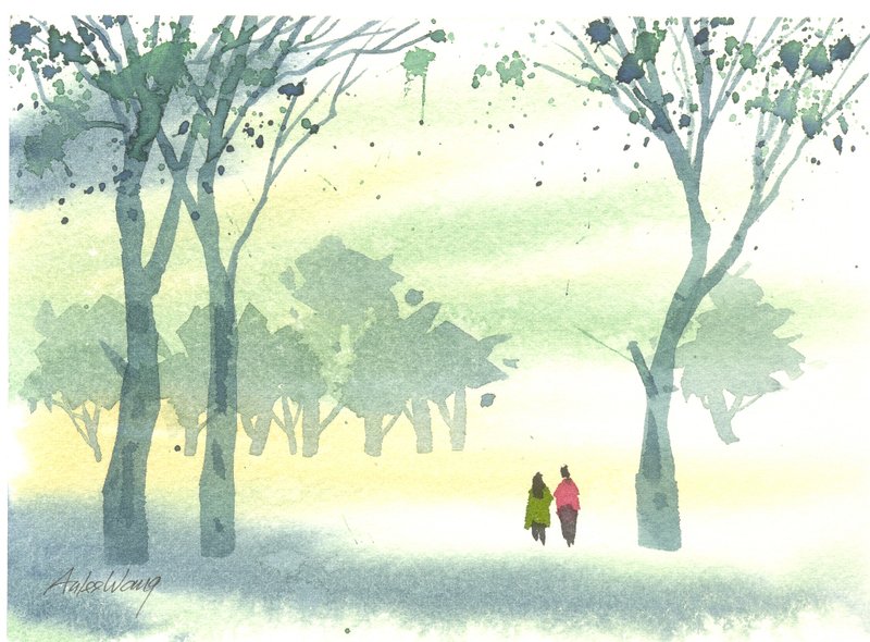 “疗愈系树林系列1-47”水彩手绘限量版明信片/圣诞卡 - 卡片/明信片 - 其他材质 绿色