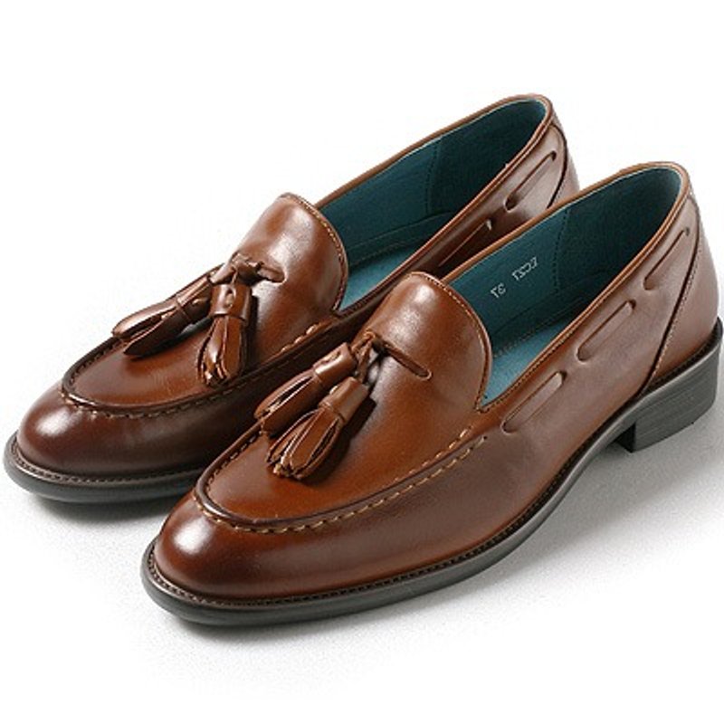 e cho 中性浅口流苏擦色乐福鞋 ec27咖 - 女款休闲鞋 - 真皮 咖啡色