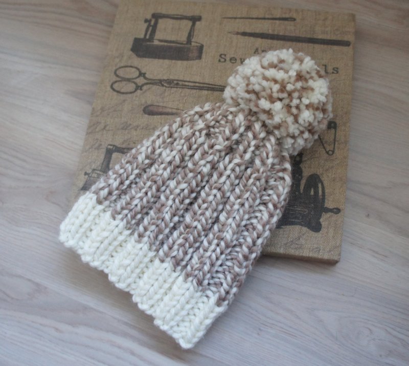 北欧风混色粗线编织大球球毛帽~ - 帽子 - 其他材质 