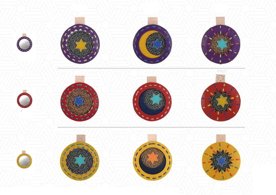 全手工星星,月亮,太阳图案皮革并合手织镜子 Star-Moon-Sun mirror - 其他 - 真皮 紫色