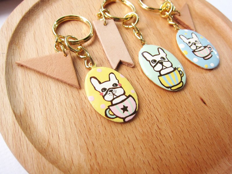 呆呆法斗几何小皮革钥匙圈 - 钥匙链/钥匙包 - 其他金属 