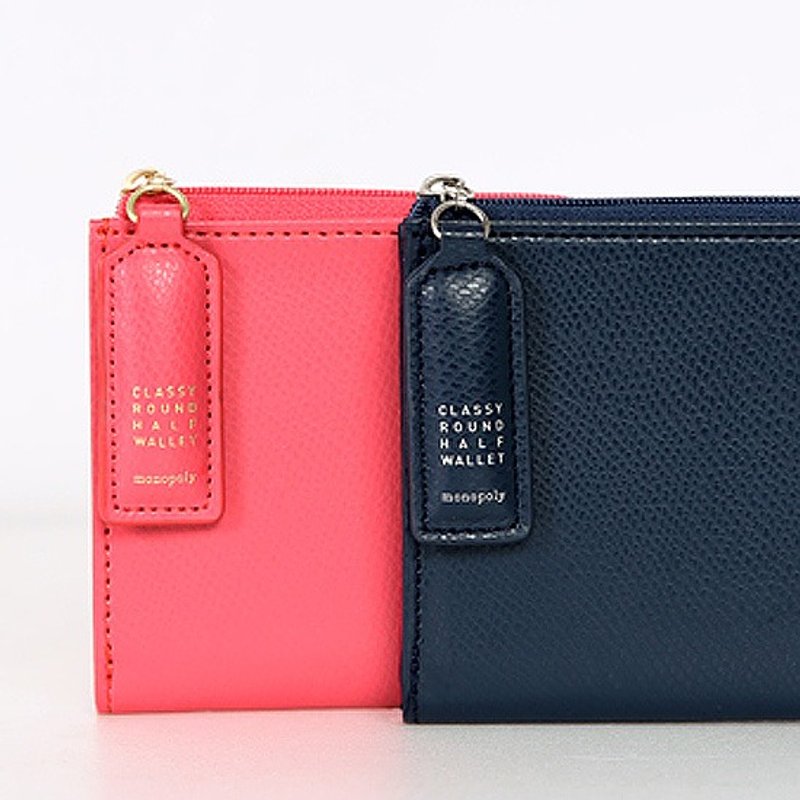 Dessin x monopoly-经典皮革吊牌拉链短皮夹-甜美桃红,MPL23782 - 皮夹/钱包 - 真皮 粉红色