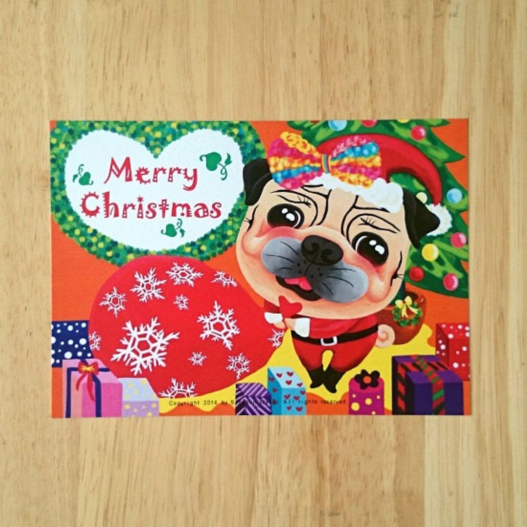 Merry Christmas 圣诞快乐 巴哥明信片-02 - 卡片/明信片 - 纸 白色