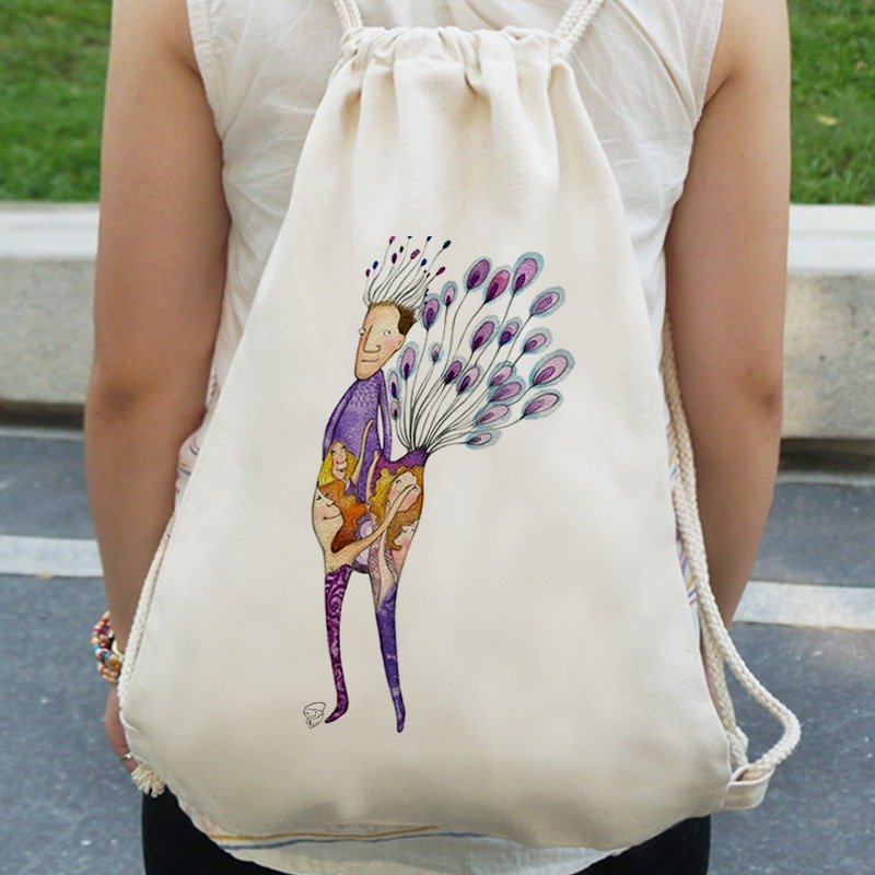 帆布束口后背包│万人迷先生│Chien - 束口袋双肩包 - 其他材质 蓝色