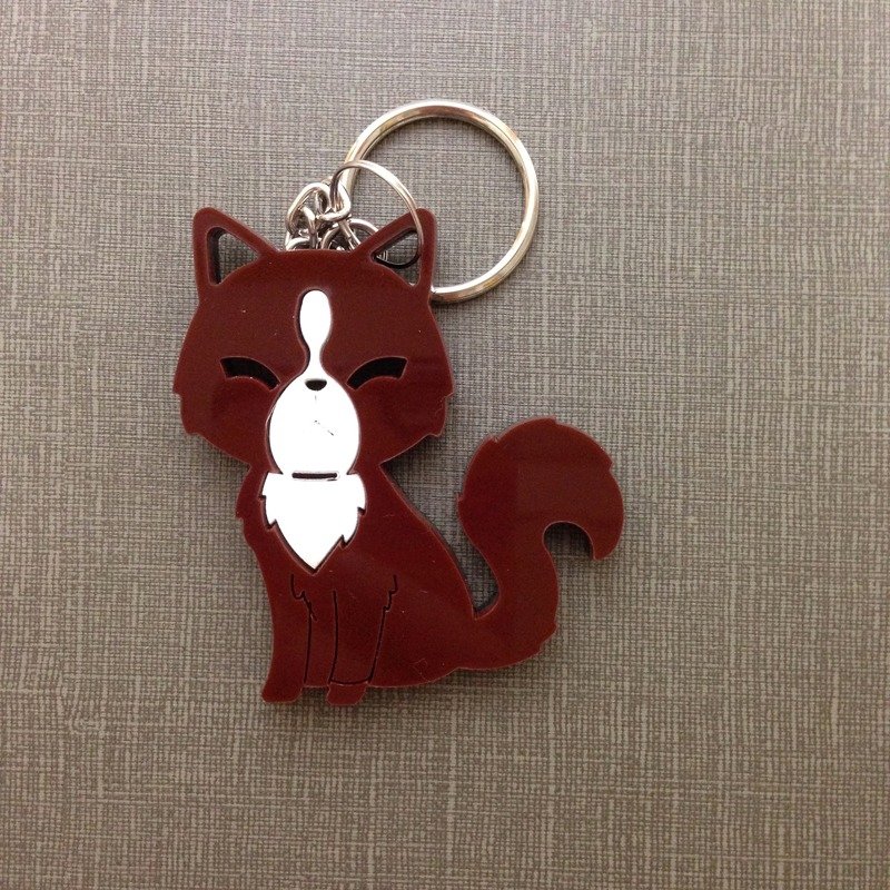 我爱动物园 - 猫 咖啡 白色 压克力 钥匙圈 - 钥匙链/钥匙包 - 压克力 咖啡色