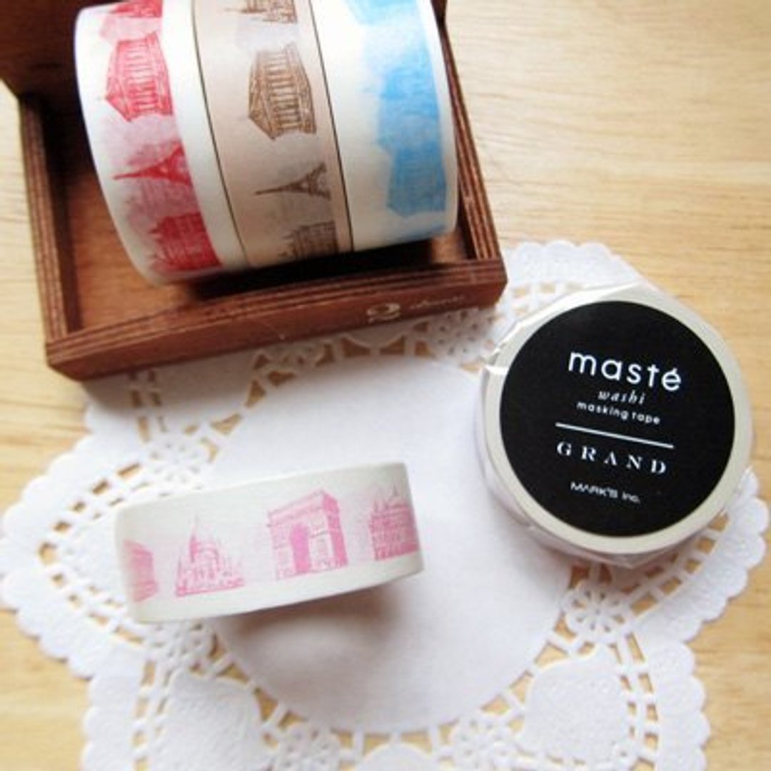 maste 和纸胶带【巴黎纪念碑-粉红 (MSG-MKT11-PK)】 - 纸胶带 - 纸 粉红色