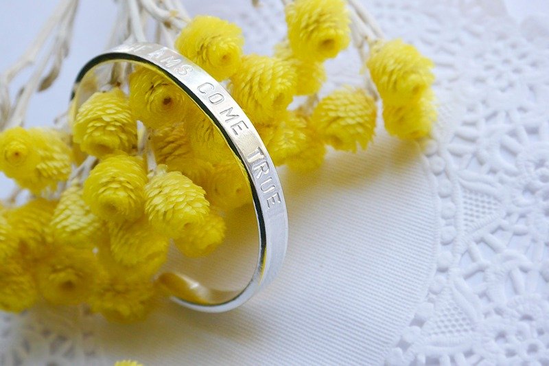 纯手工－英文字句、数字C型纯银手环(可订制) - 手链/手环 - 其他金属 白色