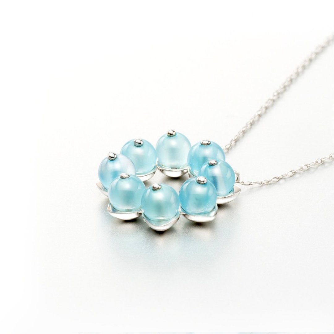 蓝玉髓锁骨链 蓝色金饰白金项链 流线型金坠子 淡蓝清新韩风项錬 - 锁骨链 - 贵金属 蓝色