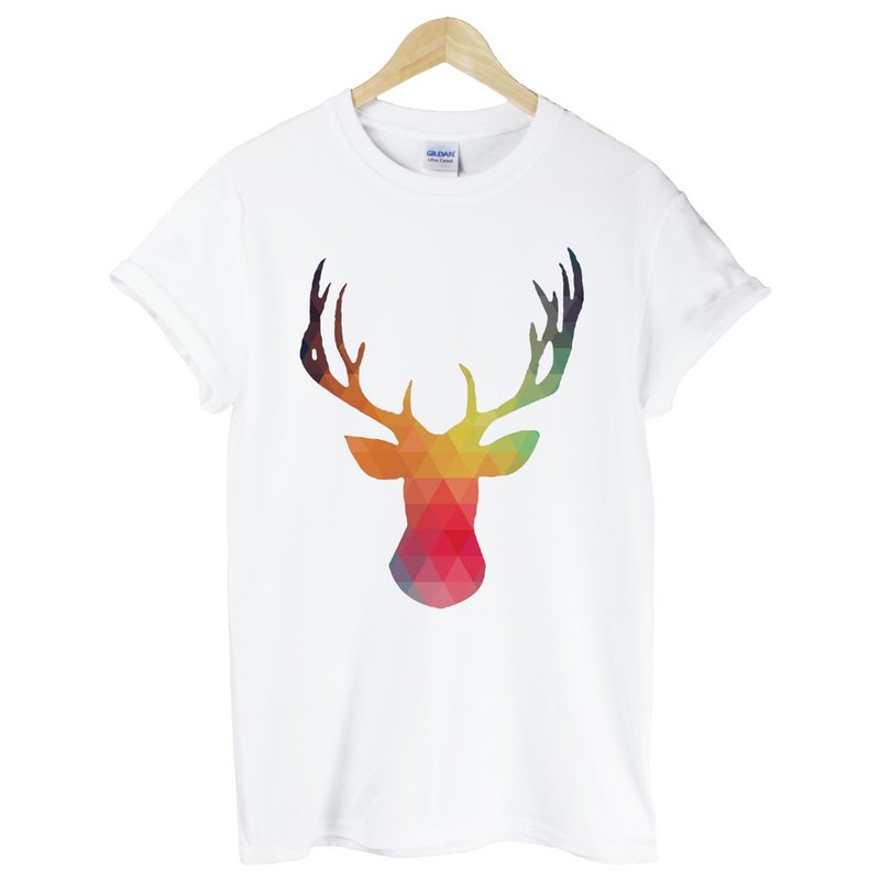 Abstract Stag短袖T恤-白色 抽象 鹿 几何 设计 自创 剪影 动物 - 男装上衣/T 恤 - 棉．麻 白色