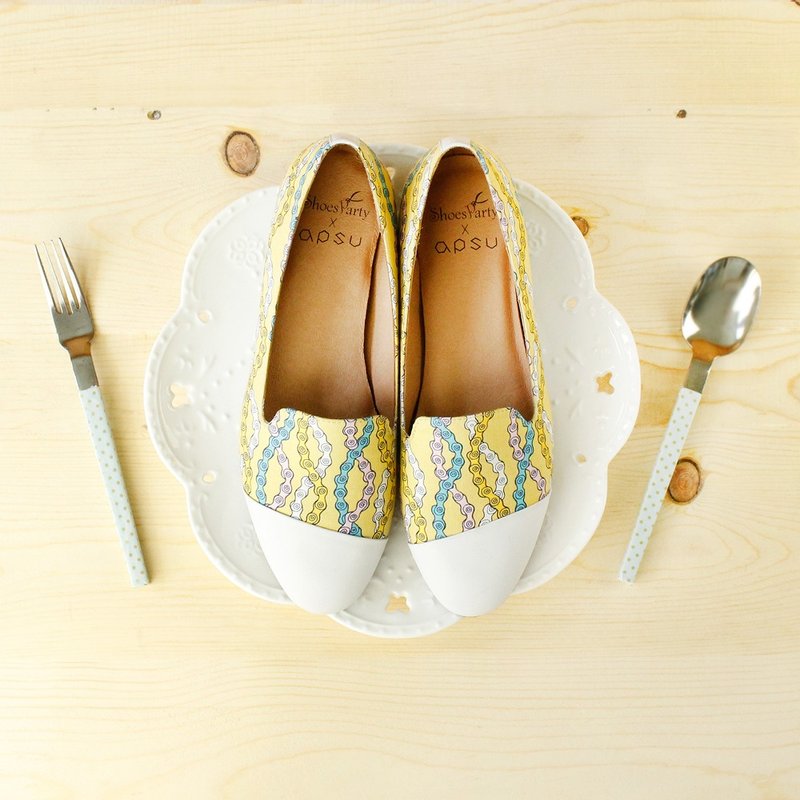 ----------Shoes Party----------链条麻花卷斜拼接欧贝拉  /手工订制/日本布料 - 芭蕾鞋/娃娃鞋 - 其他材质 黄色