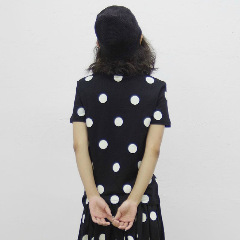 白点点贴身纯棉短袖T恤 T-shirt - imakokoni - 女装上衣 - 棉．麻 黑色
