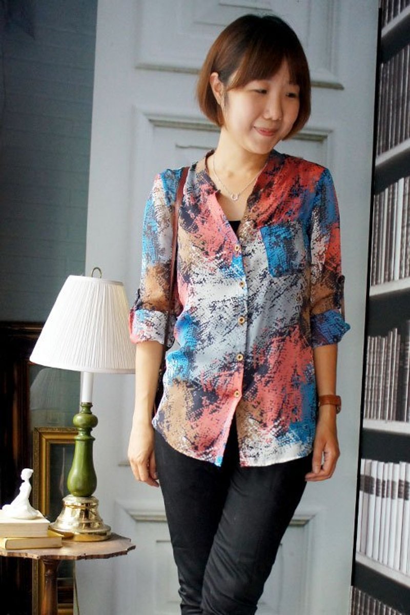 GEORGIA TSAO 粉蓝水彩立领衬衫 - 女装衬衫 - 其他材质 