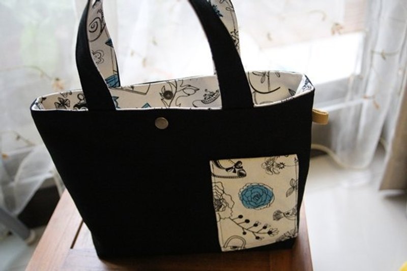 【布。棉花】黑色迷你托特包 帆布手作包 酒袋布手提包 散步包 - 侧背包/斜挎包 - 其他材质 黑色