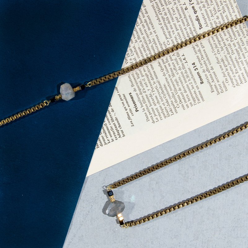［Glim of Grey系列］光谱石黄铜短链 - 项链 - 宝石 金色
