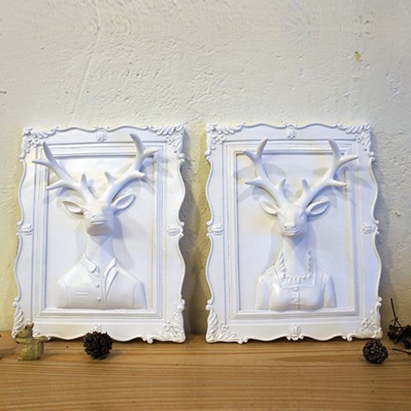 优雅鹿角的鹿先生与鹿小姐_立体挂画_白色_相框式_法式优雅 - 画框/相框 - 其他材质 白色