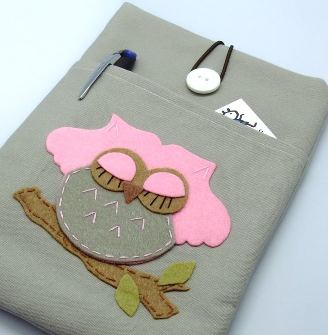 iPad Mini Cover/Case自家制平板电脑袋，布套 ，布包 (可号量身订制) - 睡着了的猫头鹰 - 平板/电脑保护壳 - 棉 灰色