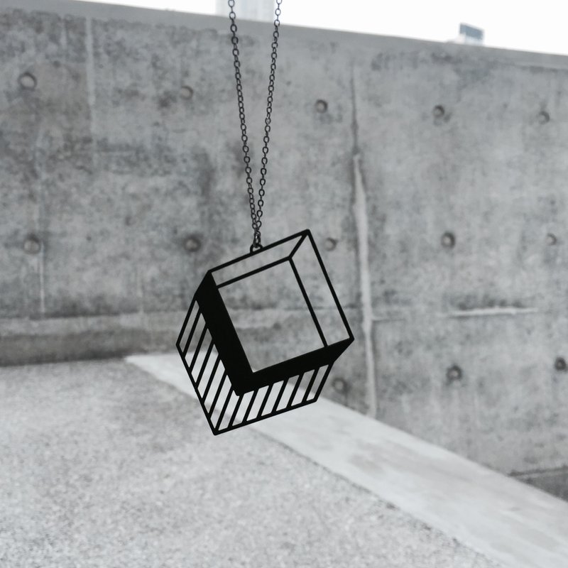 3D错视影子颈链 shadow necklace - Illusion collection - 颈链 - 其他金属 黑色