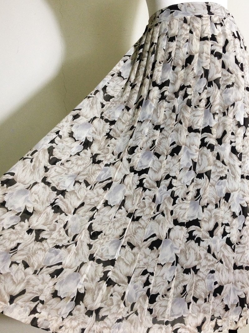 时候古着 [ 古董裙/ 日本制优雅花朵雪纺百褶古董长裙 ] 国外带回 高质感 - 裙子 - 其他材质 多色