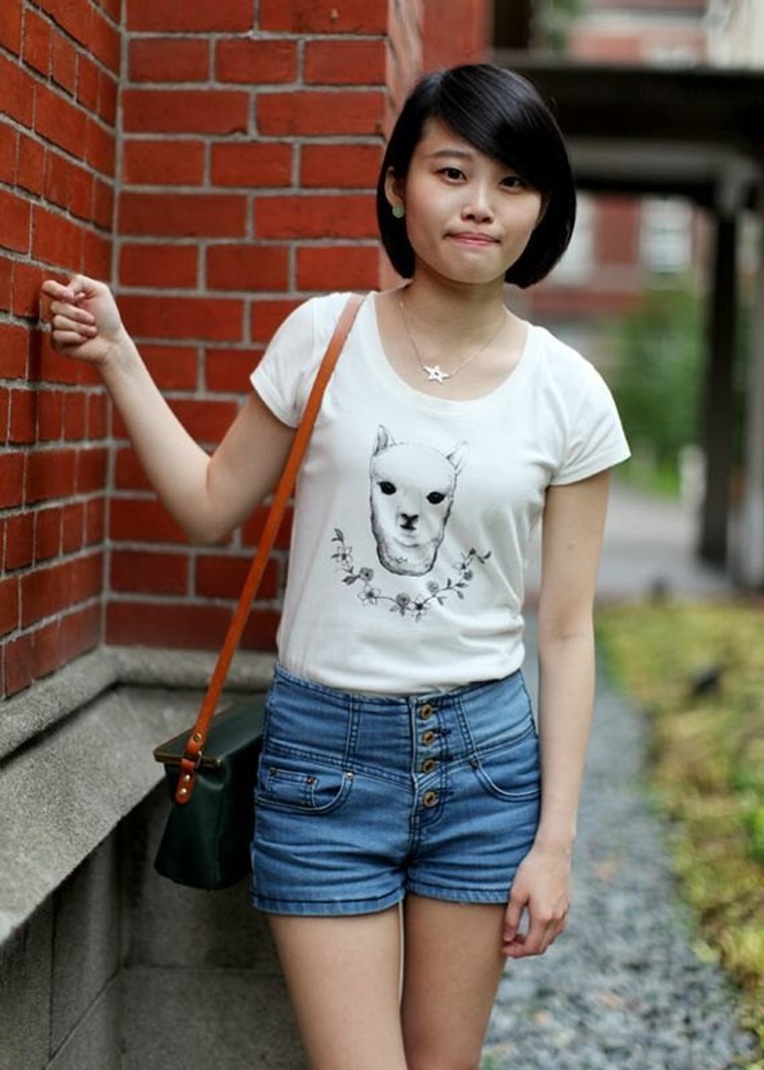 ::GeorgiaTsao:: 草泥马有机棉T-shirt S/M - 女装 T 恤 - 棉 白色