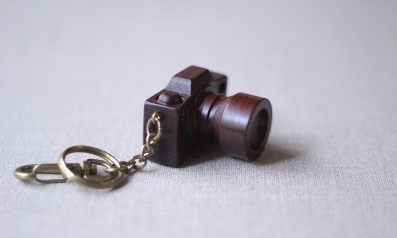 手工木制微型相机▣ 迷你望远镜头钥匙圈 - 吊饰 - 木头 咖啡色