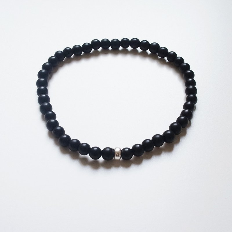 柒夕手作【07203】4mm黑曜石+925银挡珠(亮面) - 金工/饰品 - 其他材质 黑色