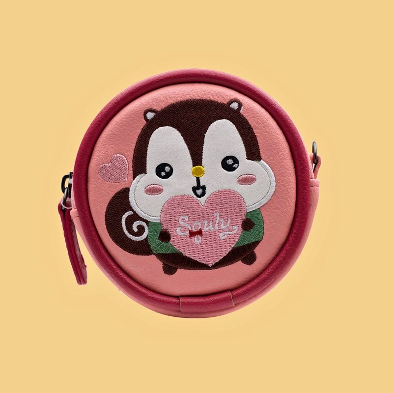 松鼠零钱包 圆型零钱包 Squly&Friends 设计 生日礼物 - 零钱包 - 人造皮革 粉红色