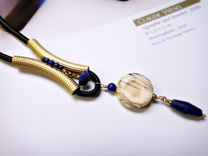 项链◎双管黄铜*青金石*砗磲小羊皮项链 - 项链 - 真皮 