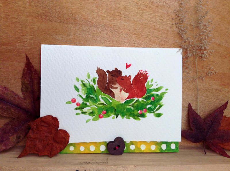 水彩手绘卡片 - 松鼠情人 - 卡片/明信片 - 纸 咖啡色