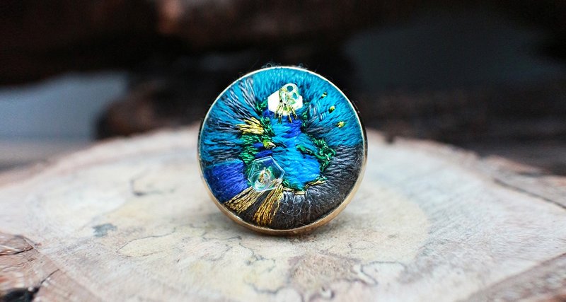 手工刺绣戒指✤暹罗双胞胎 Siamese Twins - 戒指 - 绣线 蓝色