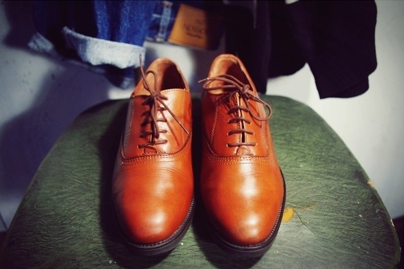 ~后菜园~二手古着英伦 焦糖色胶底牛津鞋(尺码36-37号可穿) VINTAGE/USED/MOD'S - 女款休闲鞋 - 真皮 咖啡色