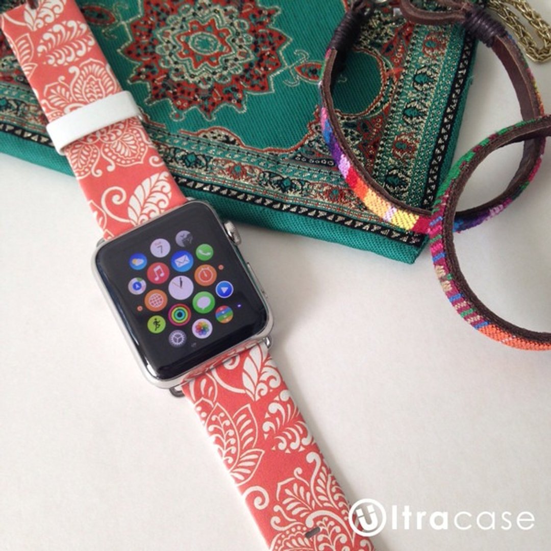 Apple / Samsung Watch 橙色夏威夷图案表带适合任何型号 49 - 表带 - 其他材质 橘色