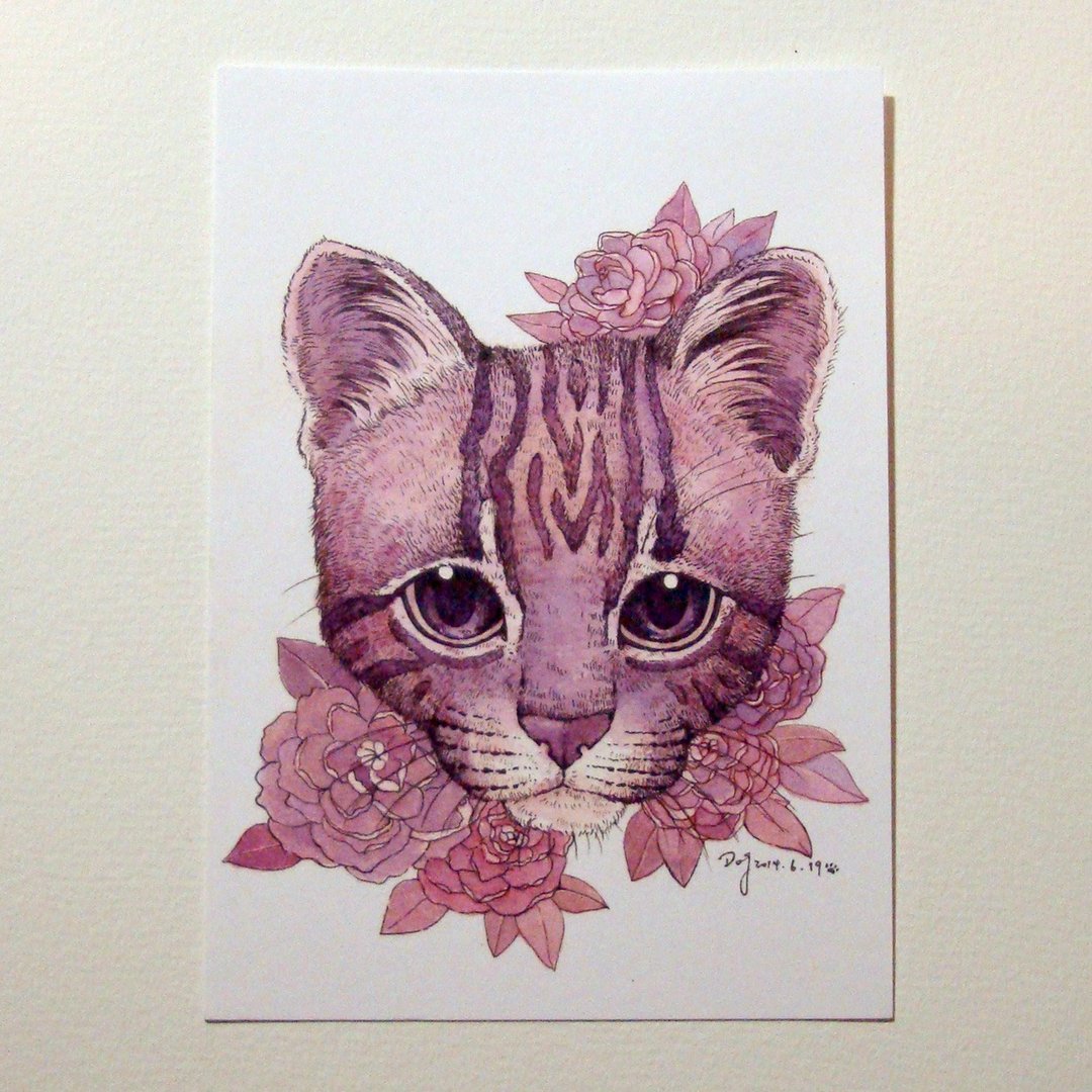 Be Friendly Be Friend-保护石虎插画酷卡/卡片-(单张)山茶花 - 卡片/明信片 - 纸 