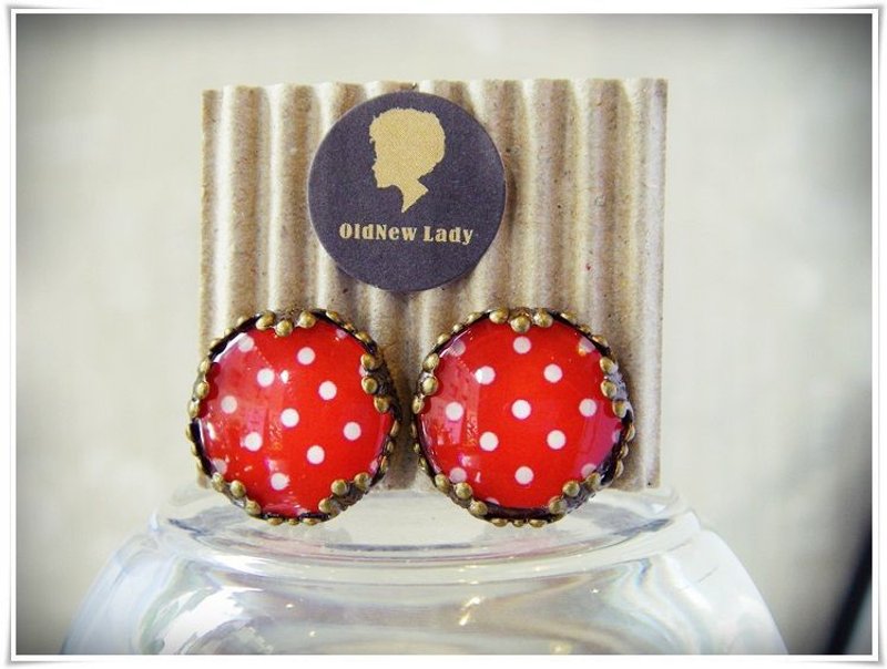 OldNew Lady-古铜色1.5cm圆形耳夹。普普风款【复古红点点】新色! - 耳环/耳夹 - 其他金属 红色