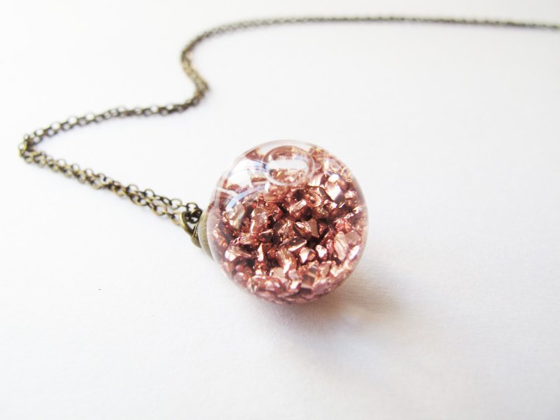 ＊Rosy Garden＊火星砂砾矿石碎片流动水晶玻璃球项链 - 颈链 - 玻璃 红色