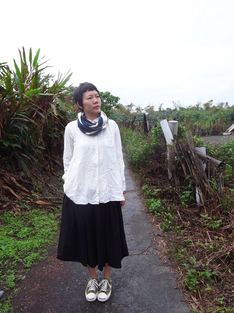 Muji feel 白蓝条纹弹性棉脖围 - 丝巾 - 其他材质 蓝色