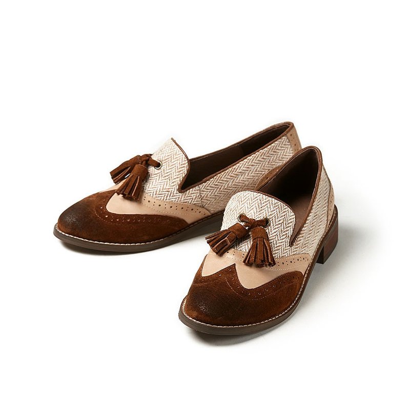 e cho轻点漫步拼接流苏便鞋Ec18经典米格 - 女款休闲鞋 - 真皮 多色