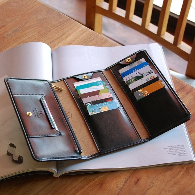 Plepic-三折票卡皮革长夹-尊爵黑,PPC92238 - 皮夹/钱包 - 人造皮革 黑色