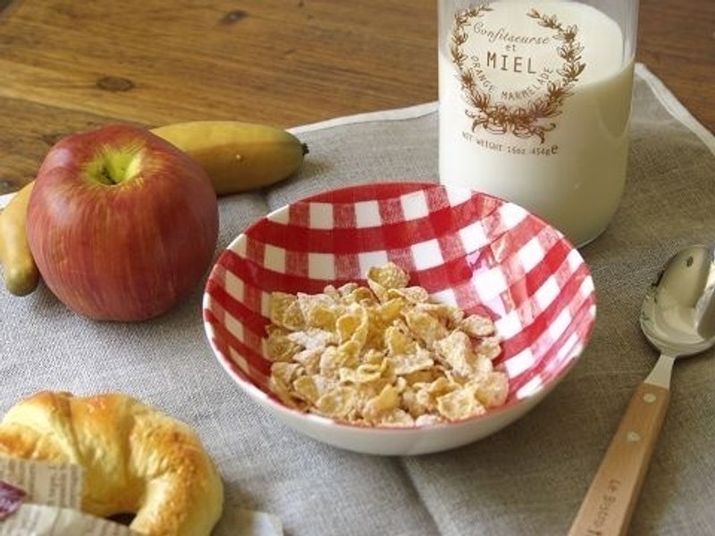 日本制  IZAWA   CHECK 乡村风红格cereal碗  *已停产，最后一个 - 碗 - 其他材质 红色