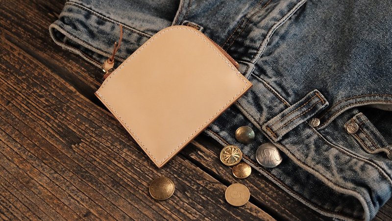 植鞣牛皮零钱包 原色牛皮 手工零钱包 生日礼物 手工钱包 - 零钱包 - 真皮 黄色