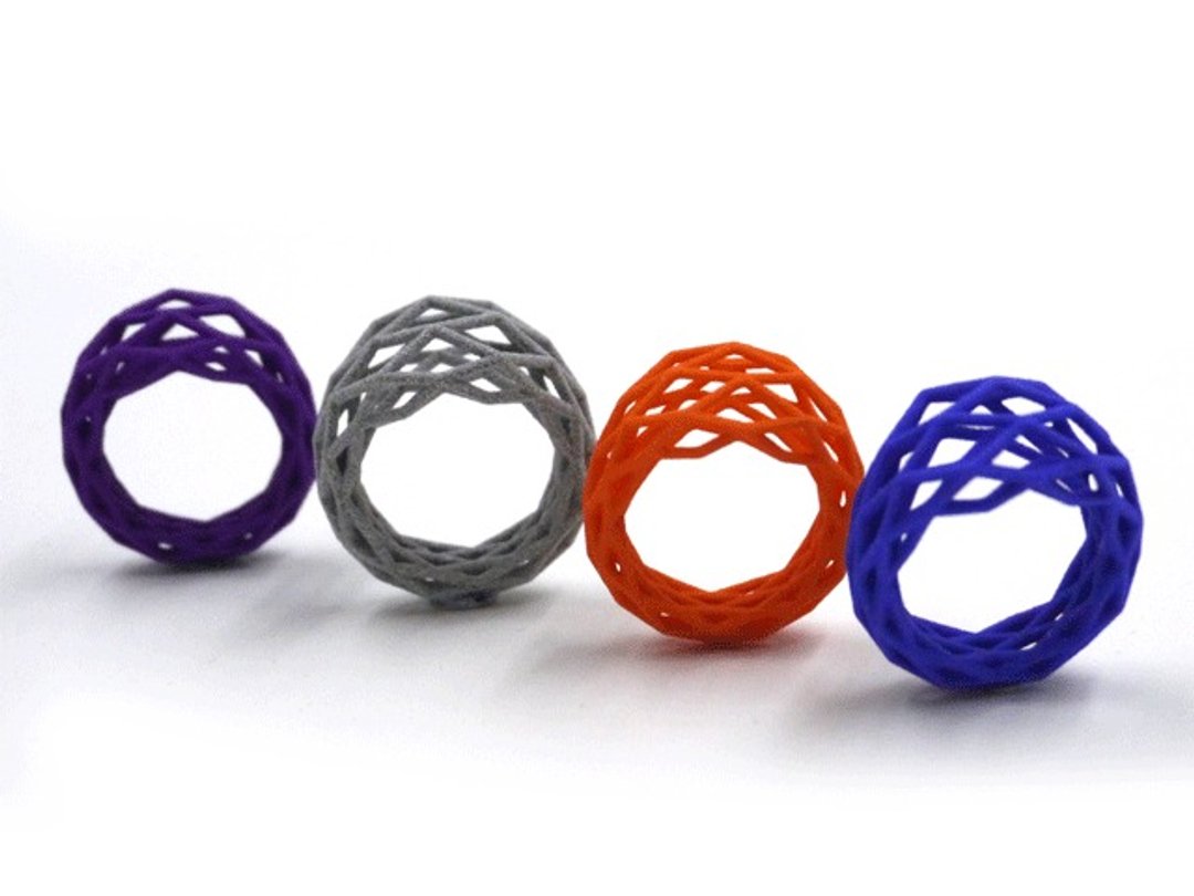 3D打印饰物戒指 - 三维打印 x Grid Geometry Ring (尼龙纤维) - 戒指 - 塑料 多色