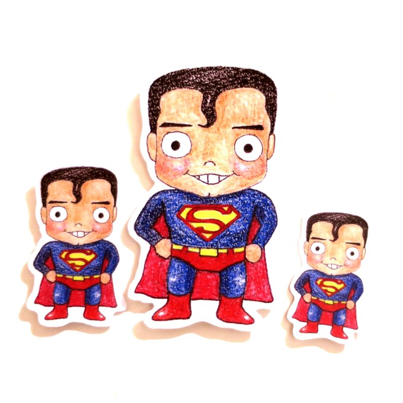 色铅笔手绘傻呼呼公仔娃娃防水贴纸--傻呼呼超人3入(编号22) - 贴纸 - 纸 蓝色